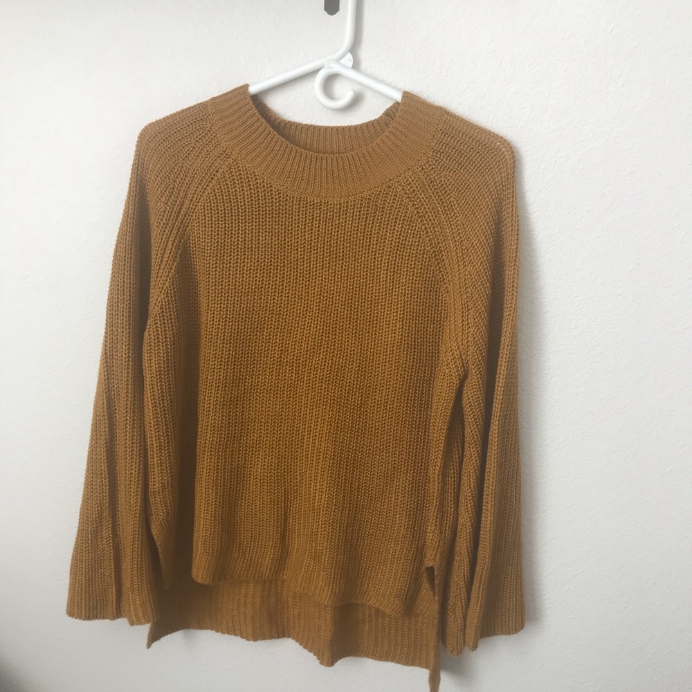 Mustard Yellow Bell Sleeve Knit Sweater